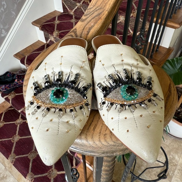 Kurt Geiger London Olive Eye leather flats, rhinestones ladies, US 6 1/2 euro 37 - Picture 7 of 9